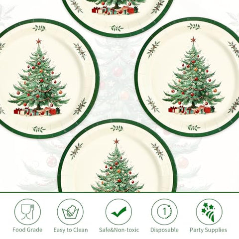 50 Pcs Green Border Christmas Trees Party Paper Plates - Grencian