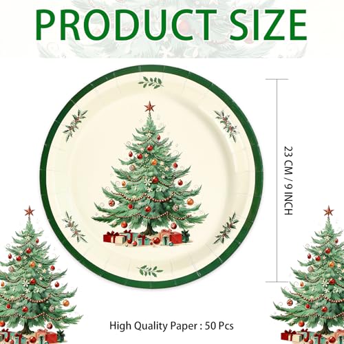 50 Pcs Green Border Christmas Trees Party Paper Plates - Grencian
