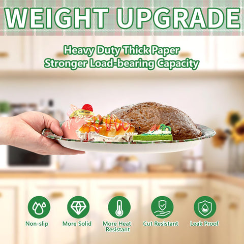 50Pcs Green Red Gingham Oval Paper Plates