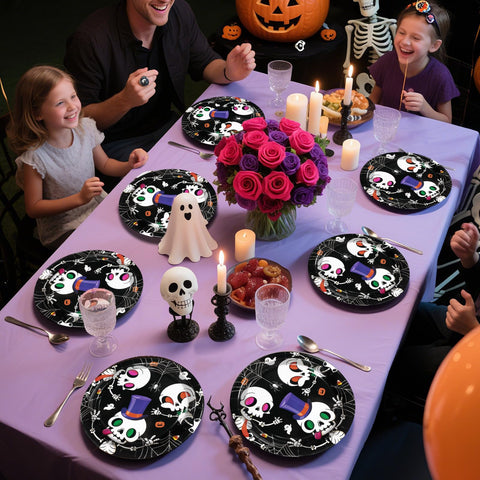 50 Pcs Halloween Cute Skull Party Paper Plates - Grencian