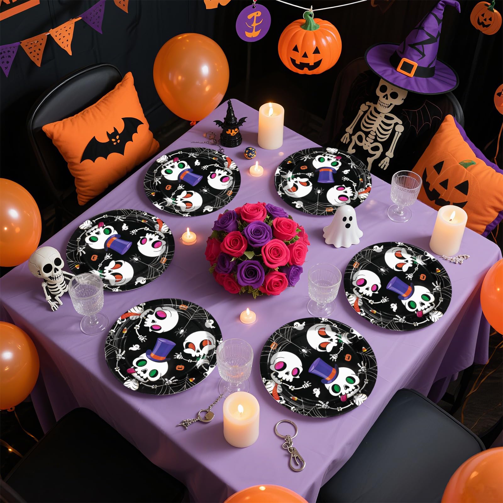 50 Pcs Halloween Cute Skull Party Paper Plates - Grencian