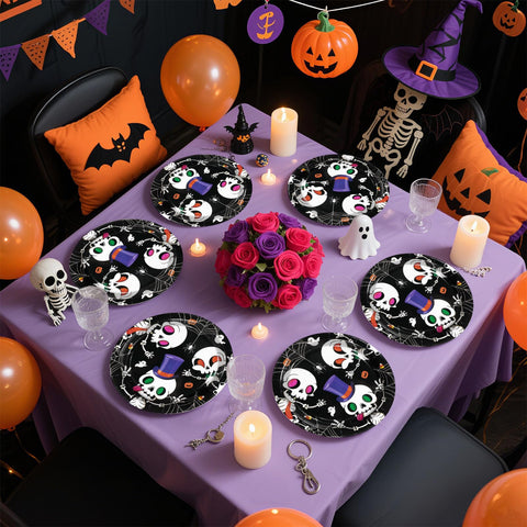 50 Pcs Halloween Cute Skull Party Paper Plates - Grencian