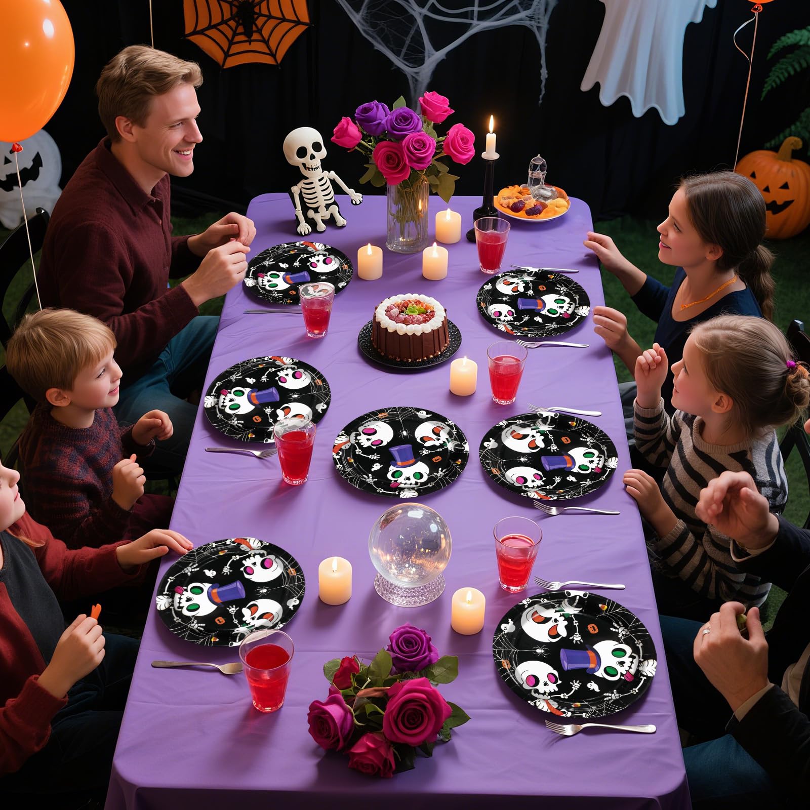 50 Pcs Halloween Cute Skull Party Paper Plates - Grencian