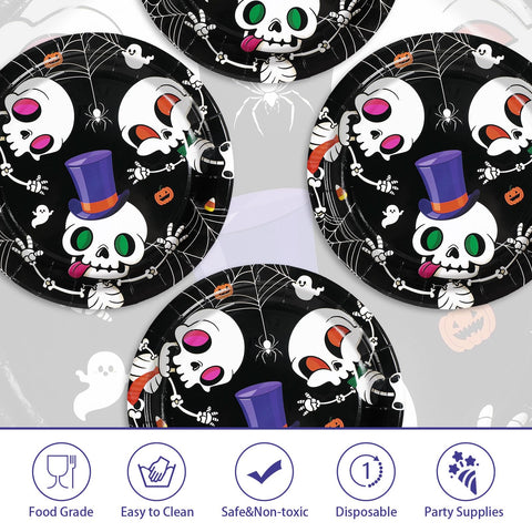 50 Pcs Halloween Cute Skull Party Paper Plates - Grencian