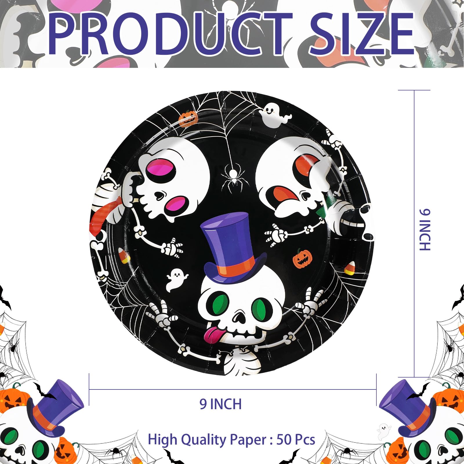 50 Pcs Halloween Cute Skull Party Paper Plates - Grencian