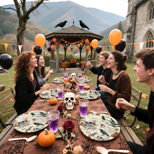 50 Pcs Halloween Gothic Skull Party Paper Plates - Grencian