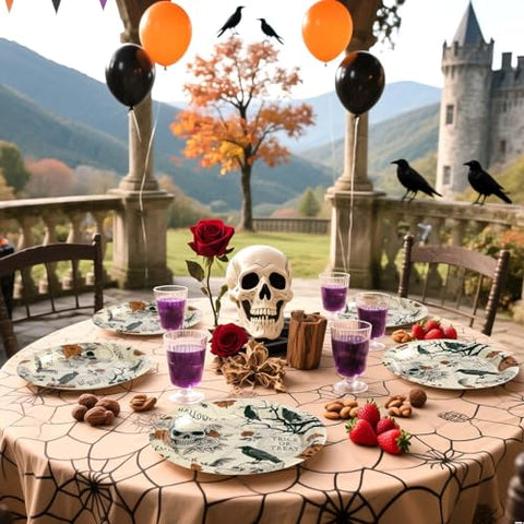 50 Pcs Halloween Gothic Skull Party Paper Plates - Grencian