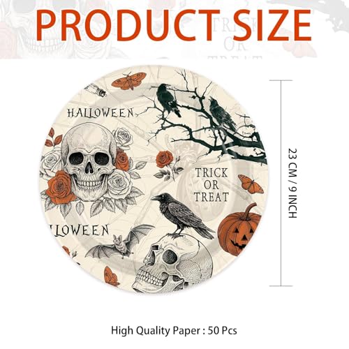 50 Pcs Halloween Gothic Skull Party Paper Plates - Grencian