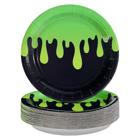 50 Pcs Halloween Green Black Ghost Party Paper Plates - Grencian