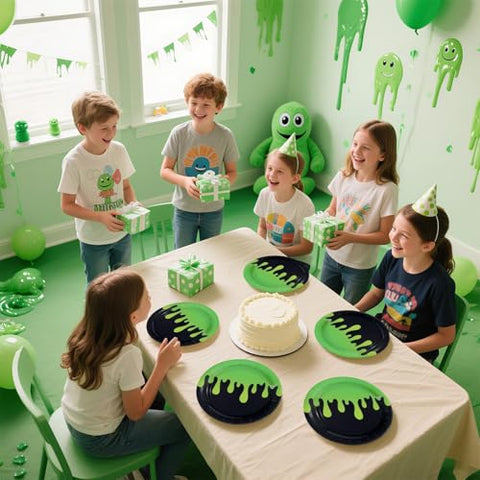 50 Pcs Halloween Green Black Ghost Party Paper Plates - Grencian