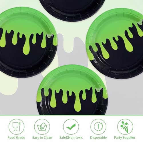 50 Pcs Halloween Green Black Ghost Party Paper Plates - Grencian