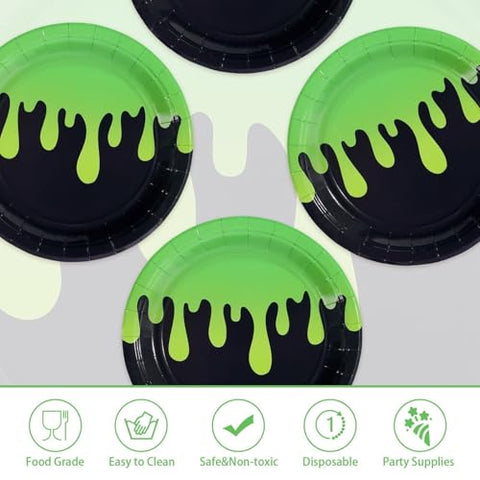 50 Pcs Halloween Green Black Ghost Party Paper Plates - Grencian