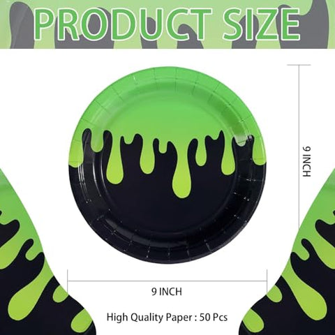 50 Pcs Halloween Green Black Ghost Party Paper Plates - Grencian
