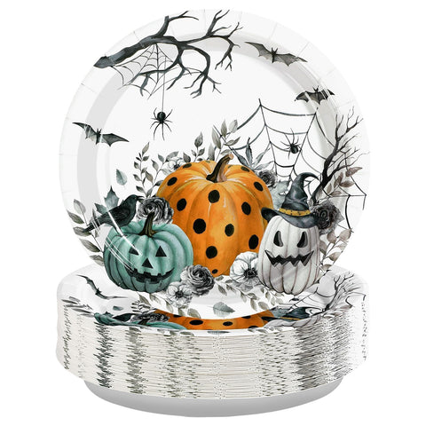 50 Pcs Halloween Pumpkin Bat Party Paper Plates - Grencian