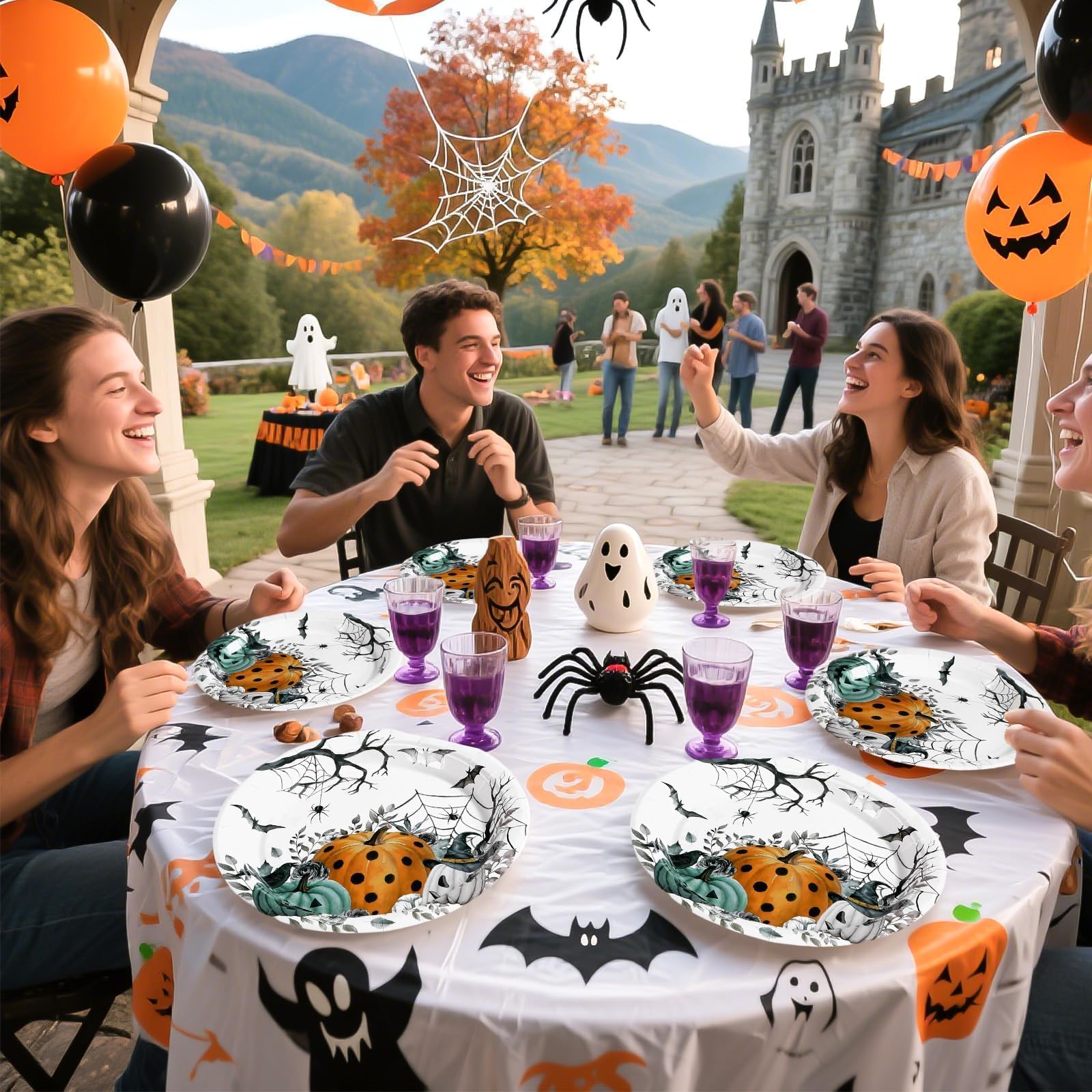 50 Pcs Halloween Pumpkin Bat Party Paper Plates - Grencian