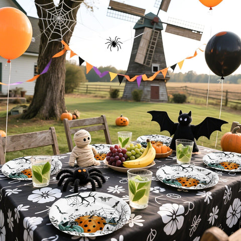 50 Pcs Halloween Pumpkin Bat Party Paper Plates - Grencian