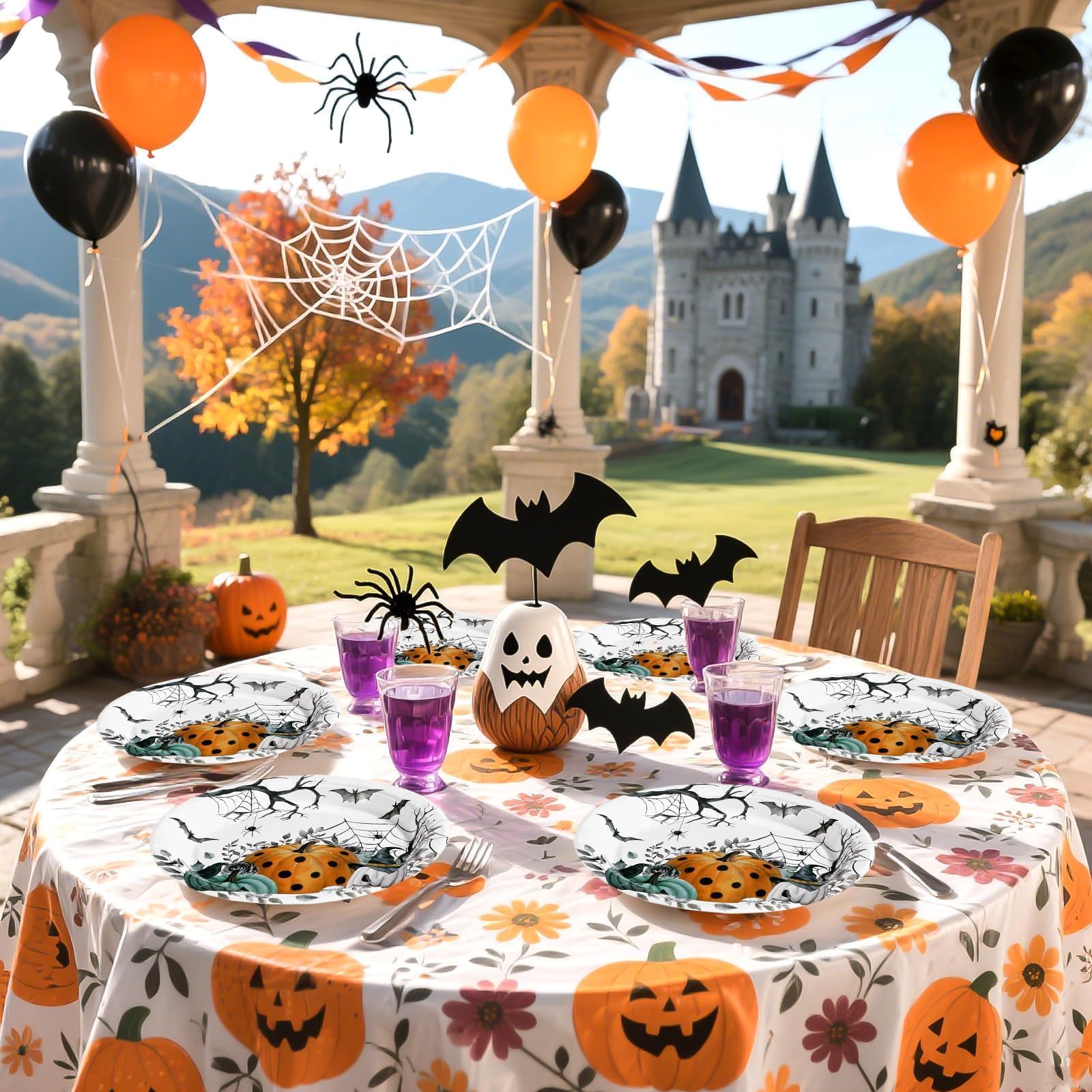 50 Pcs Halloween Pumpkin Bat Party Paper Plates - Grencian