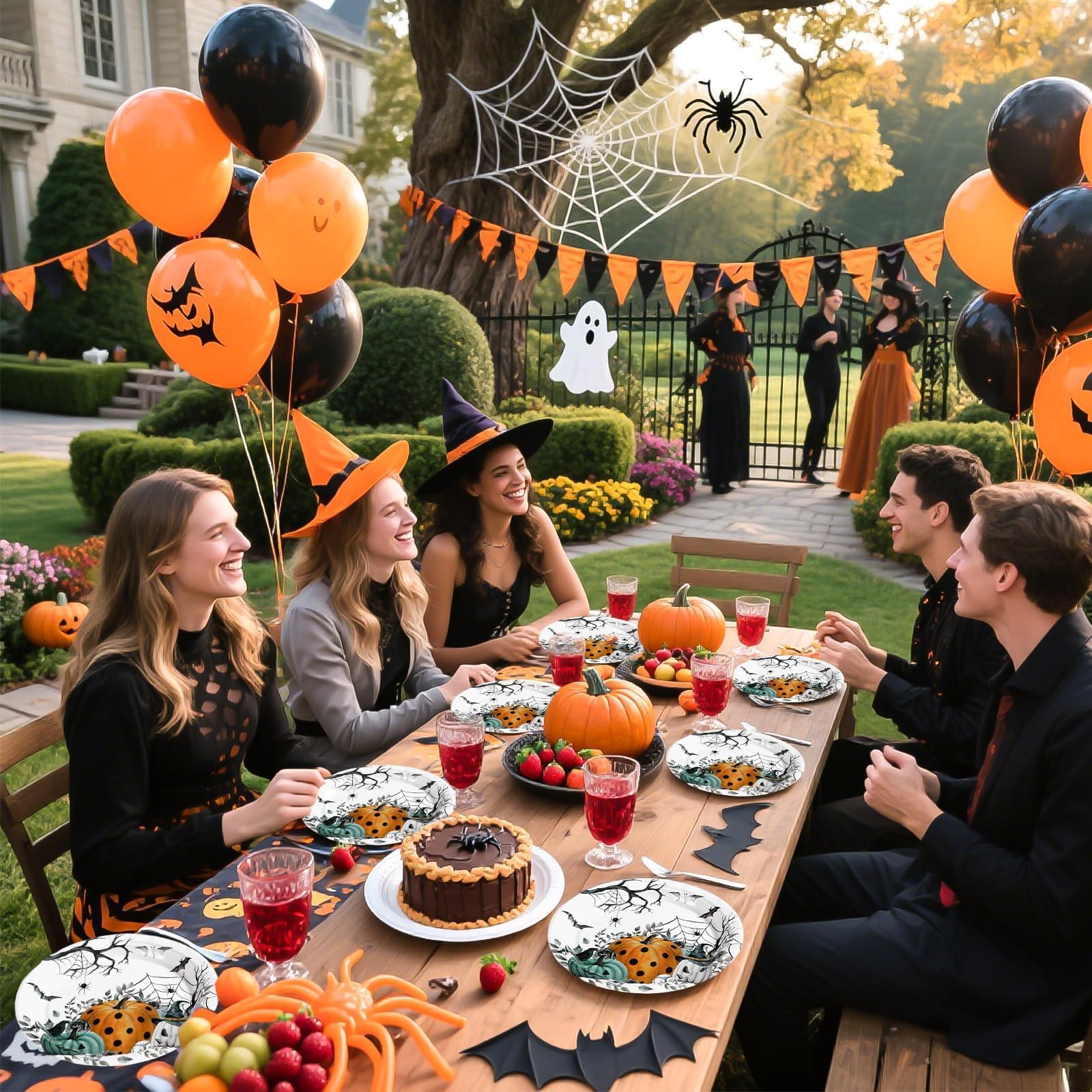50 Pcs Halloween Pumpkin Bat Party Paper Plates - Grencian