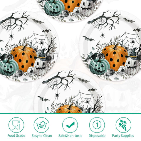 50 Pcs Halloween Pumpkin Bat Party Paper Plates - Grencian