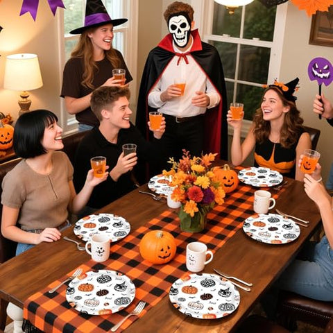 50 Pcs Halloween Pumpkin Party Paper Plates - Grencian