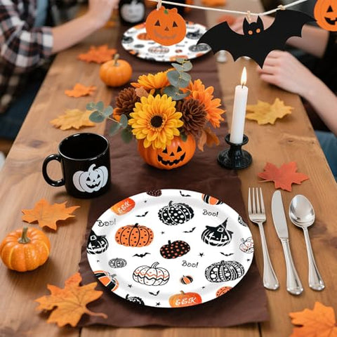 50 Pcs Halloween Pumpkin Party Paper Plates - Grencian