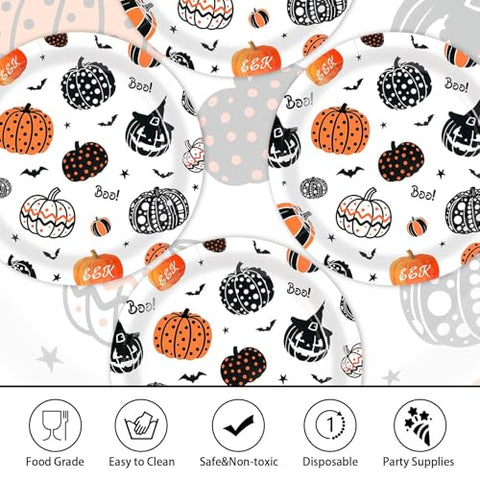 50 Pcs Halloween Pumpkin Party Paper Plates - Grencian