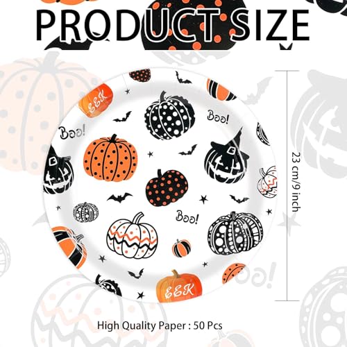 50 Pcs Halloween Pumpkin Party Paper Plates - Grencian