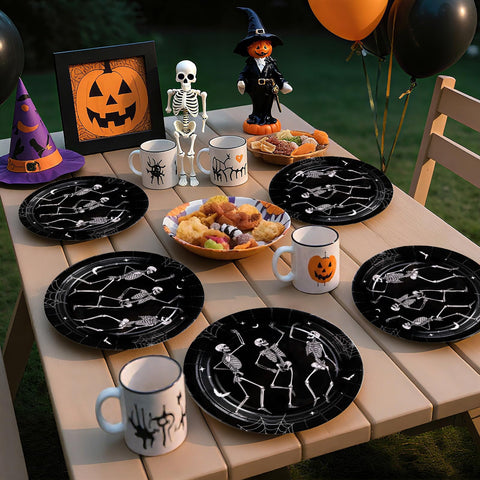 50 Pcs Halloween Skeleton Party Paper Plates - Grencian