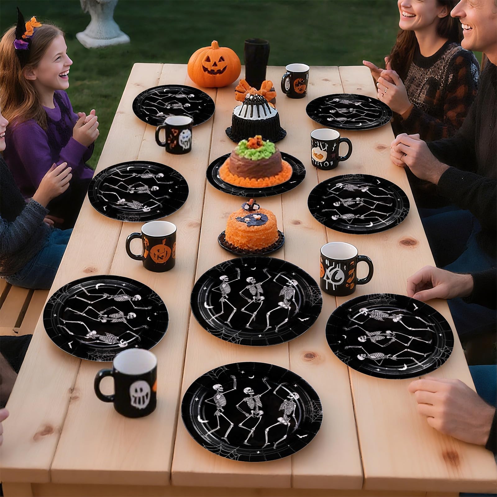 50 Pcs Halloween Skeleton Party Paper Plates - Grencian