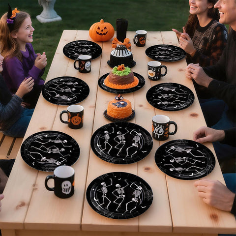 50 Pcs Halloween Skeleton Party Paper Plates - Grencian