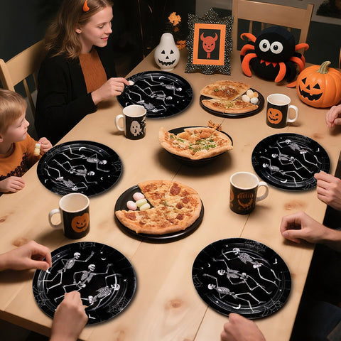 50 Pcs Halloween Skeleton Party Paper Plates - Grencian