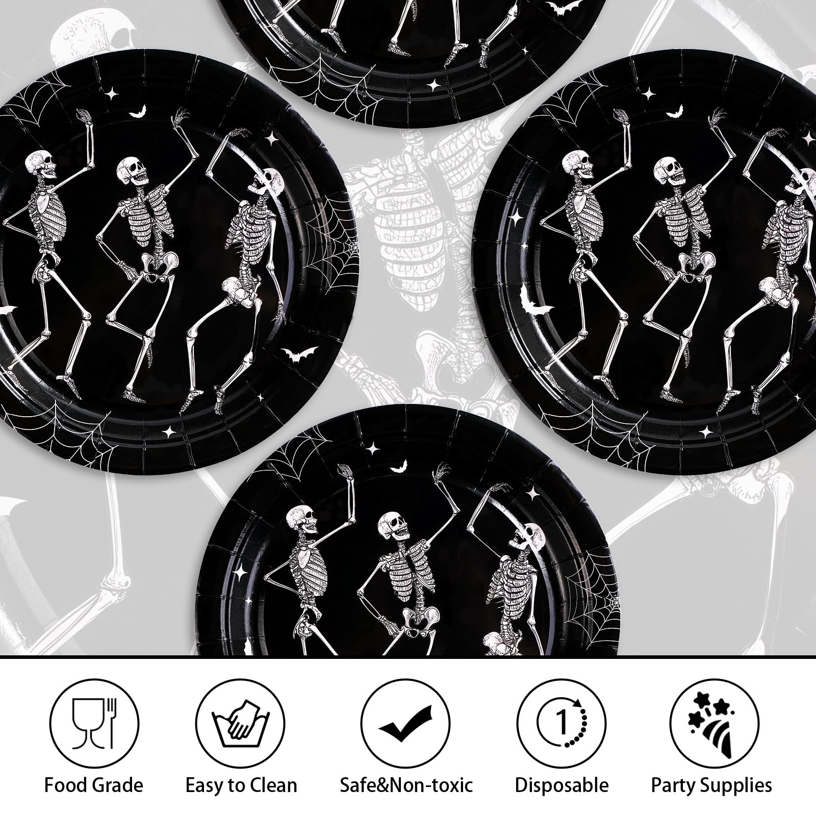50 Pcs Halloween Skeleton Party Paper Plates - Grencian