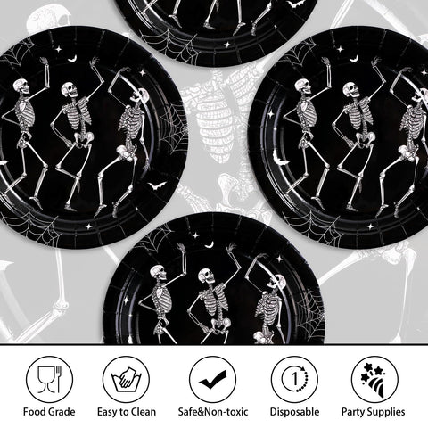 50 Pcs Halloween Skeleton Party Paper Plates - Grencian