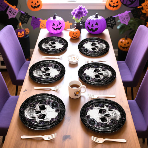 50 Pcs Halloween Skull Party Paper Plates - Grencian