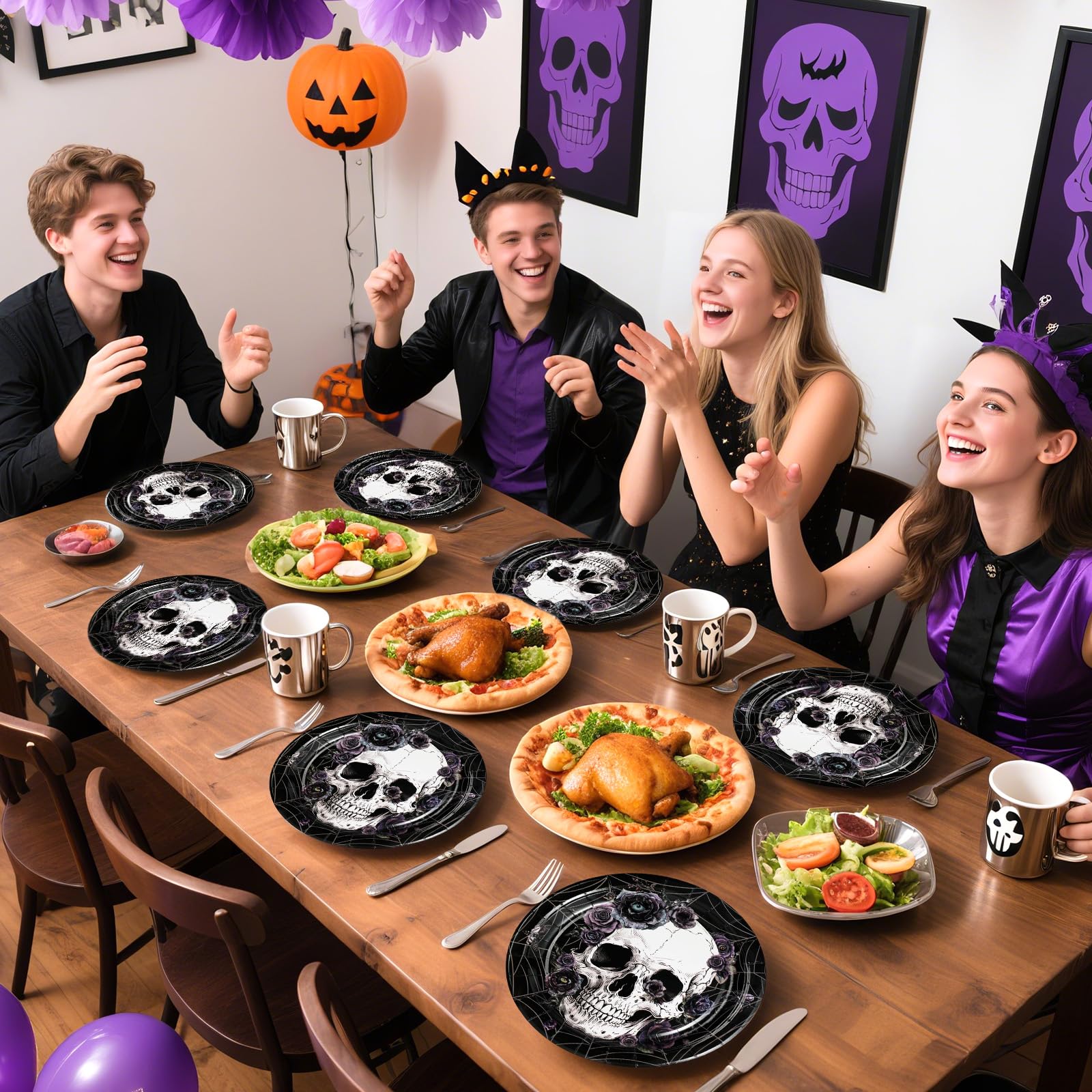 50 Pcs Halloween Skull Party Paper Plates - Grencian