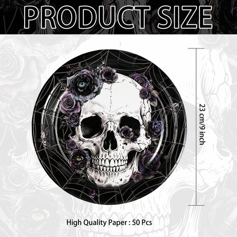 50 Pcs Halloween Skull Party Paper Plates - Grencian