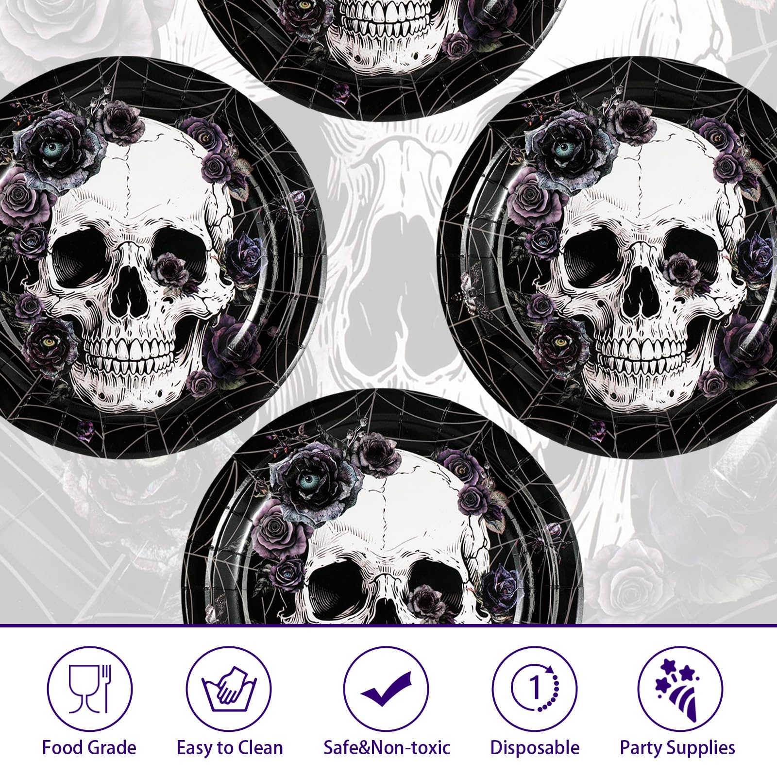 50 Pcs Halloween Skull Party Paper Plates - Grencian