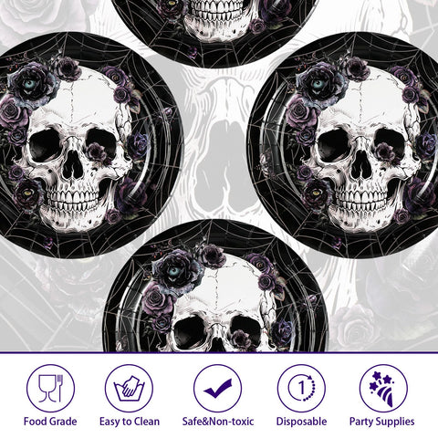 50 Pcs Halloween Skull Party Paper Plates - Grencian