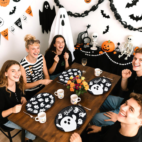 50Pcs Halloween White Ghost Oval Paper Plates - Grencian
