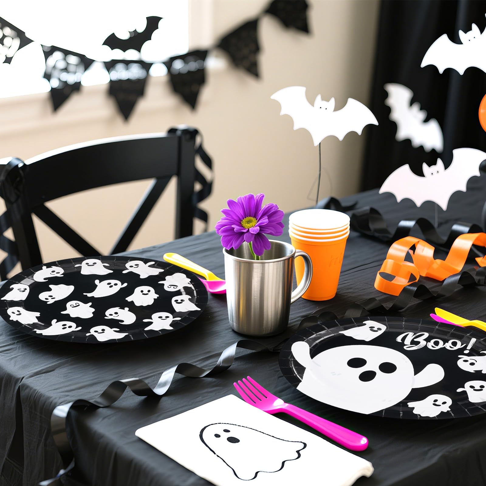 50Pcs Halloween White Ghost Oval Paper Plates - Grencian