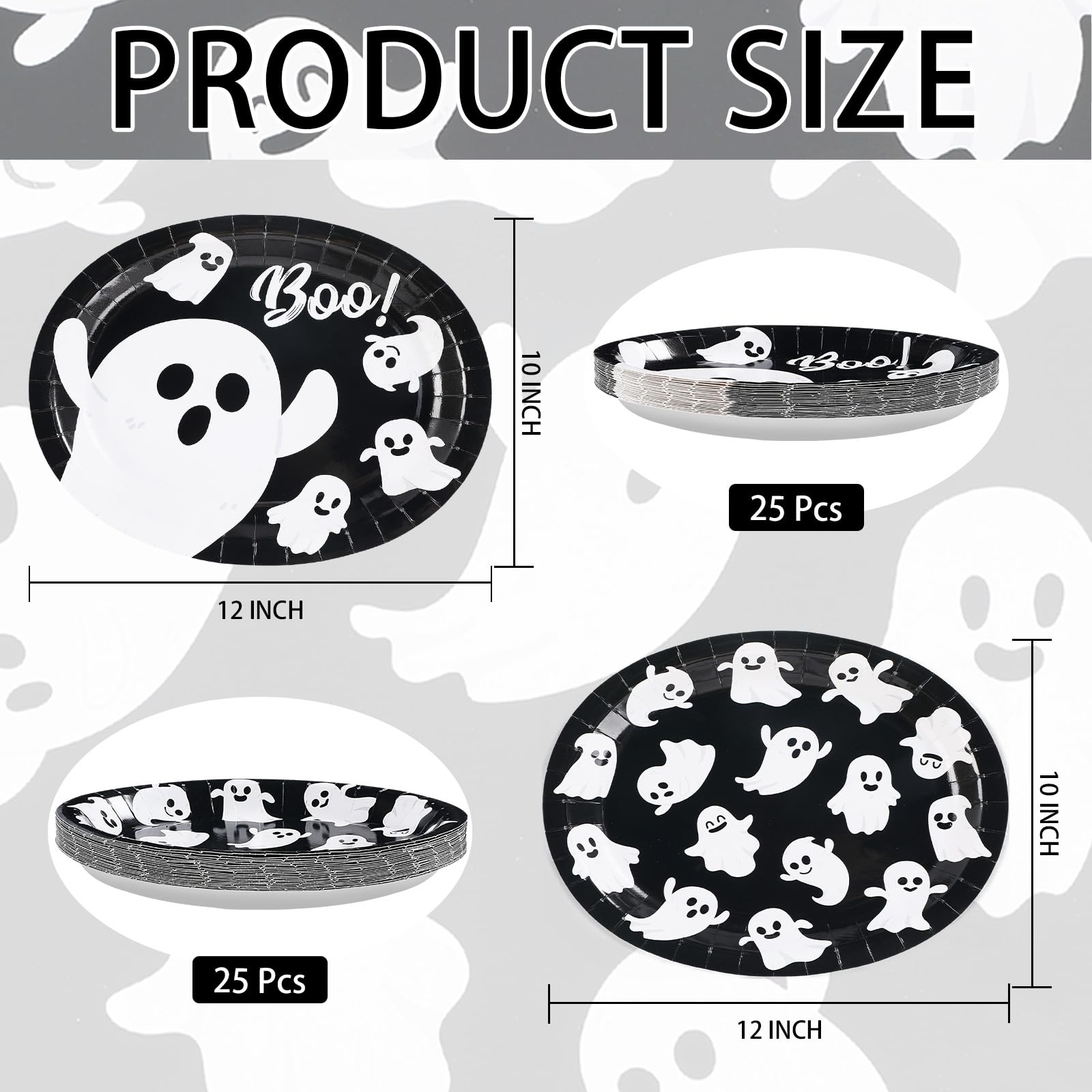 50Pcs Halloween White Ghost Oval Paper Plates - Grencian