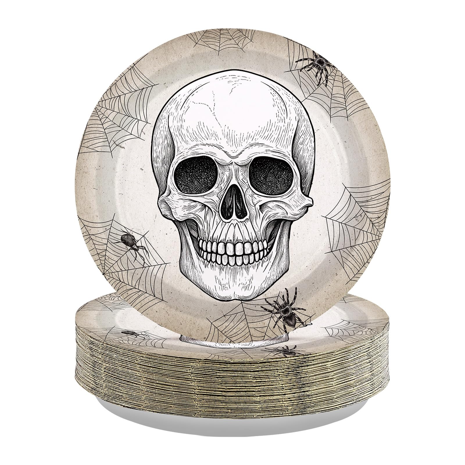 50 Pcs Halloween White Skull Party Paper Plates - Grencian