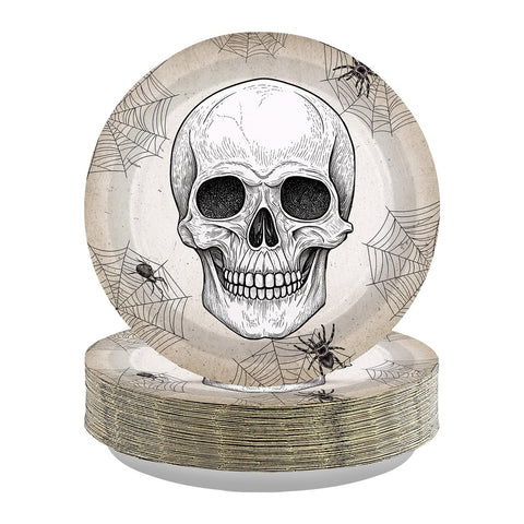 50 Pcs Halloween White Skull Party Paper Plates - Grencian