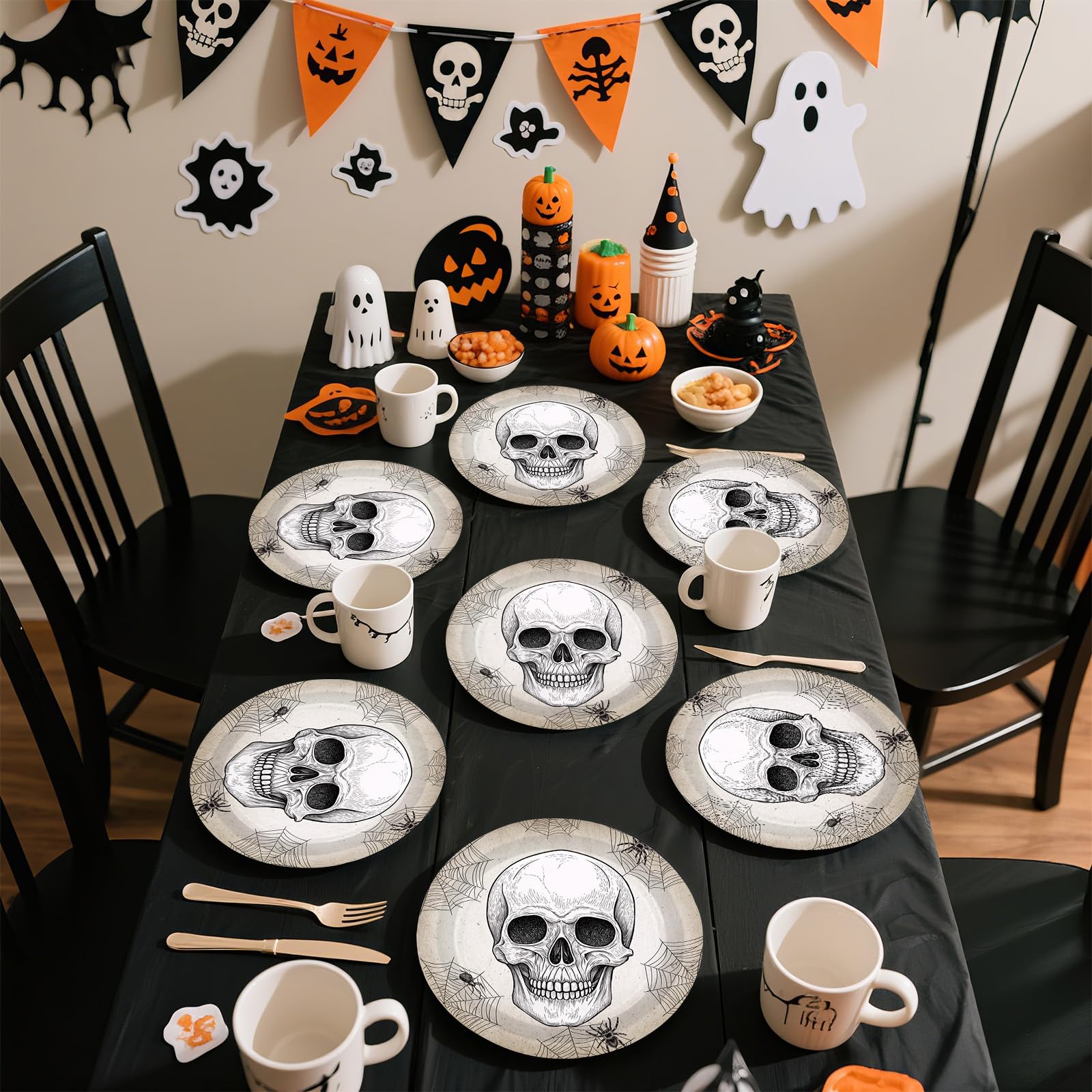 50 Pcs Halloween White Skull Party Paper Plates - Grencian