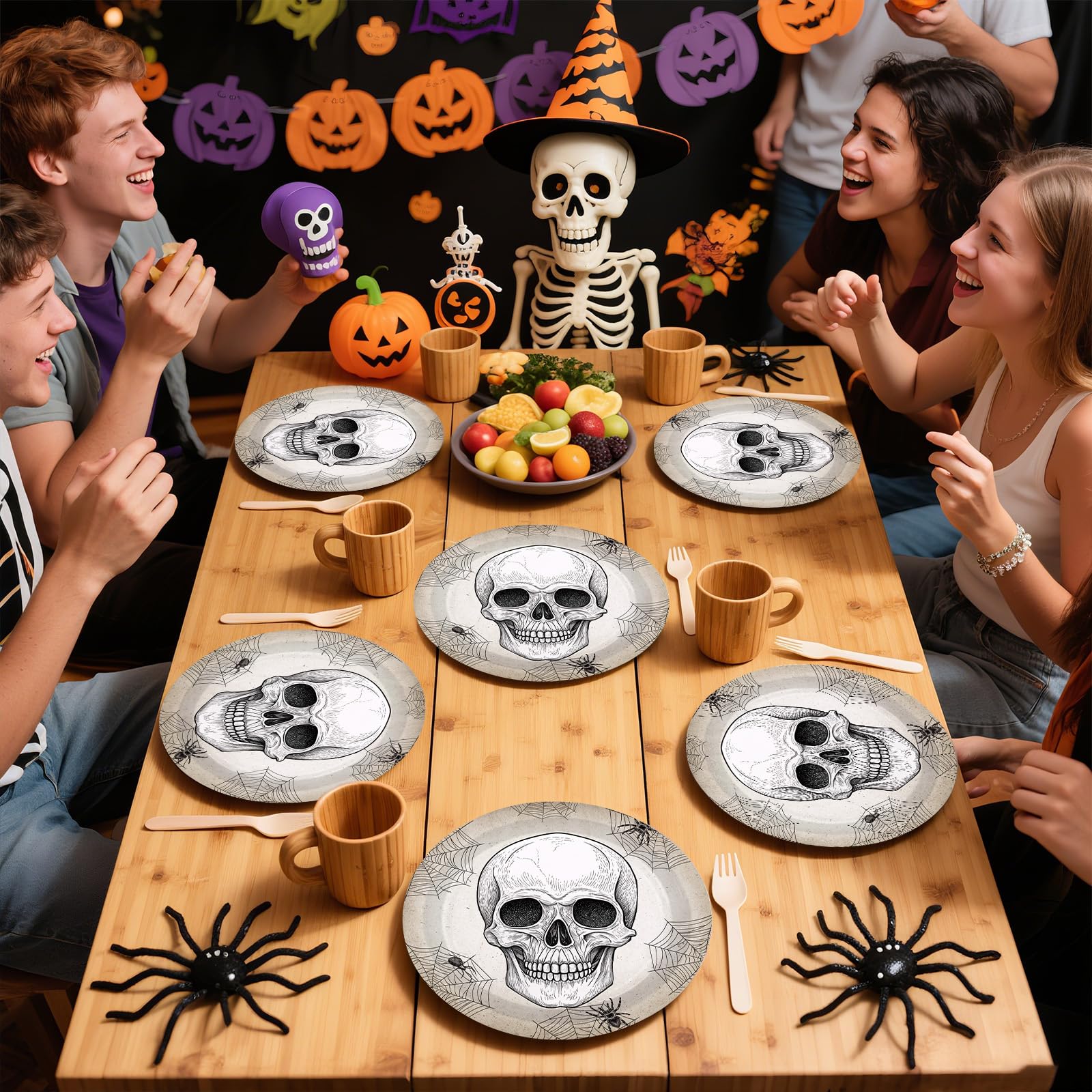 50 Pcs Halloween White Skull Party Paper Plates - Grencian