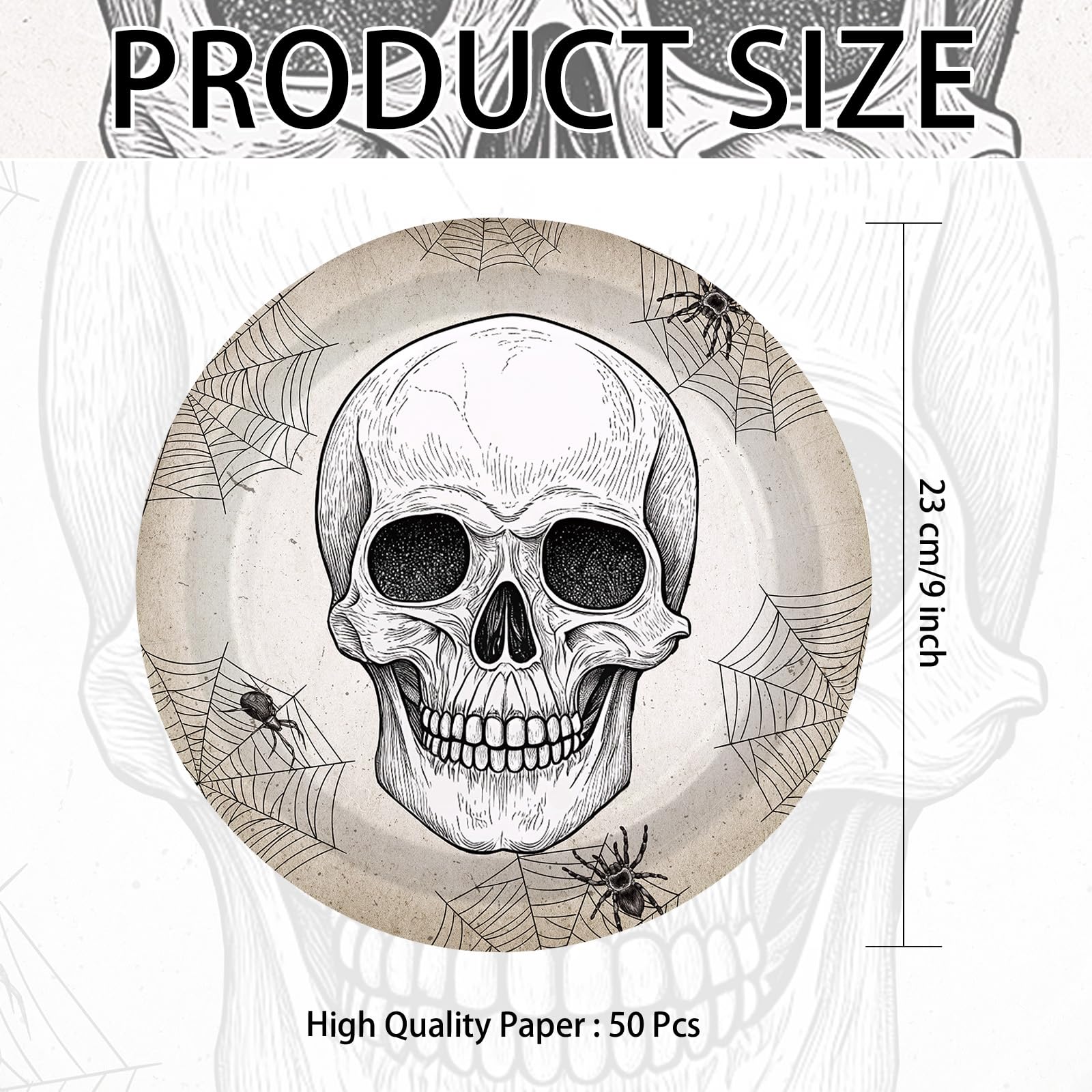 50 Pcs Halloween White Skull Party Paper Plates - Grencian