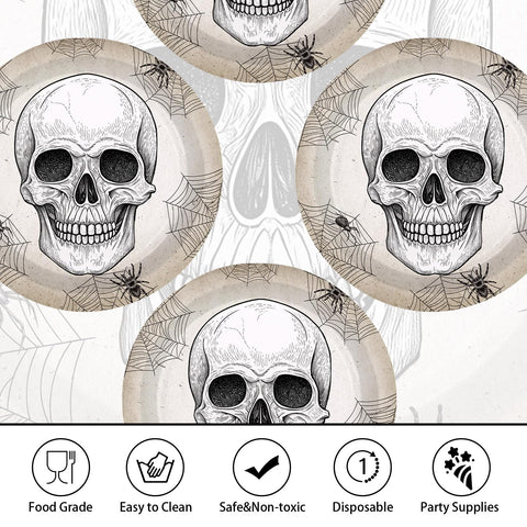 50 Pcs Halloween White Skull Party Paper Plates - Grencian