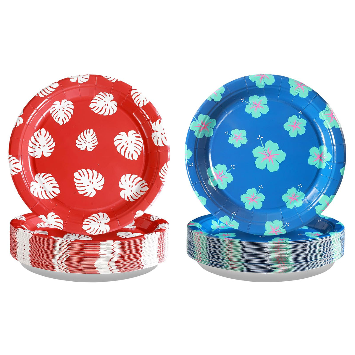 50 Pcs Hawaiian Leaf Flower Party Paper Plates - Grencian
