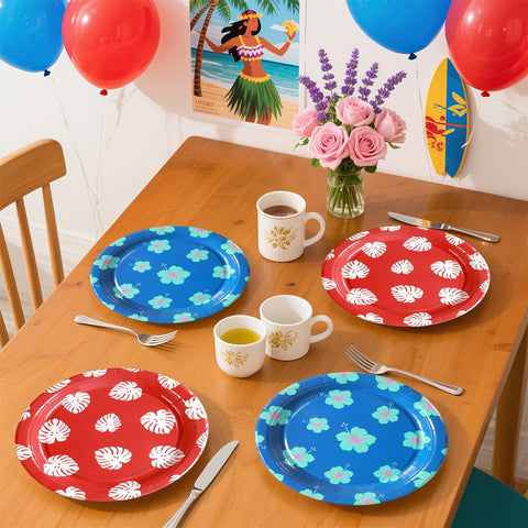 50 Pcs Hawaiian Leaf Flower Party Paper Plates - Grencian