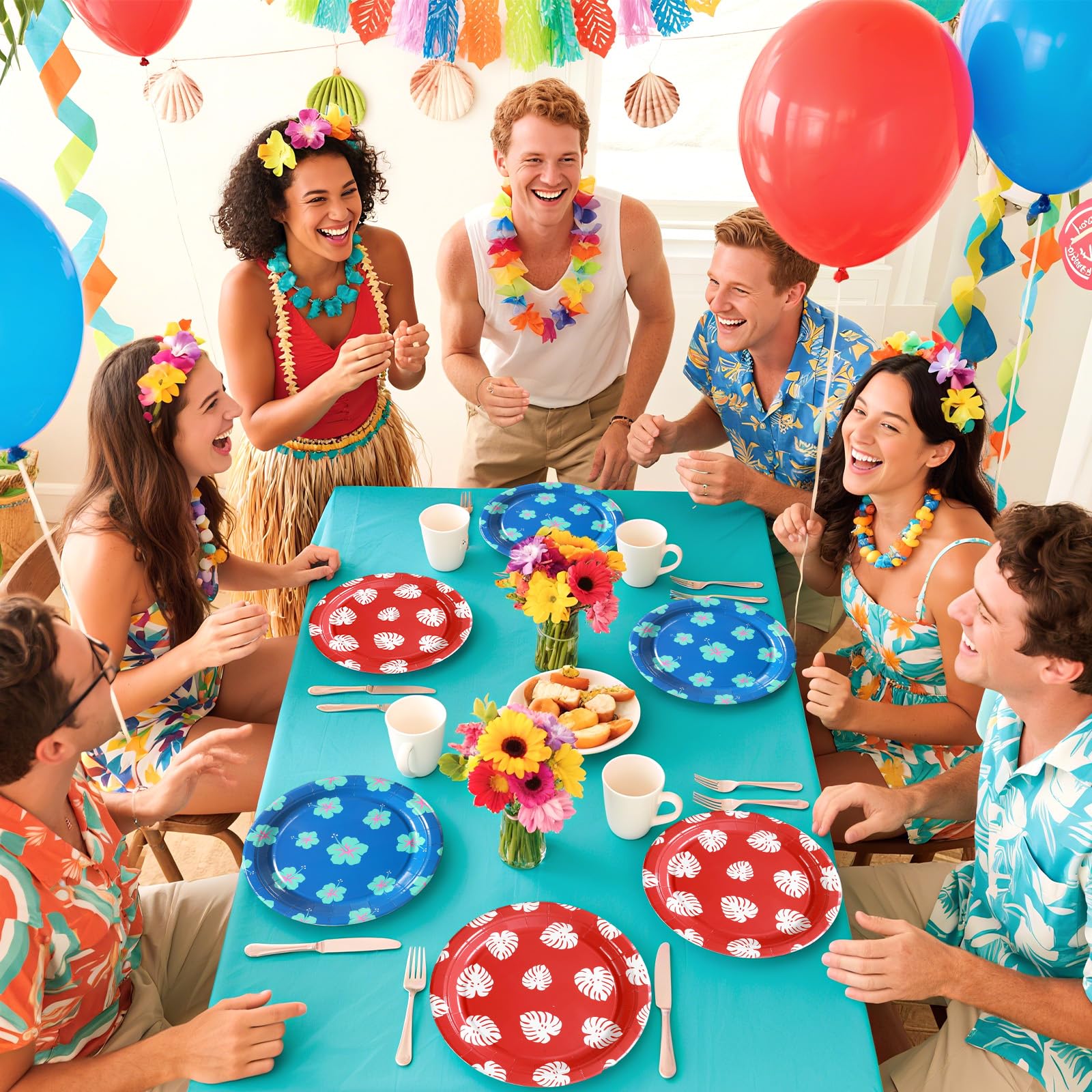 50 Pcs Hawaiian Leaf Flower Party Paper Plates - Grencian